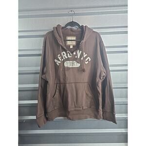 Aeropostale Mens Brown Aero NYC 1987 Graphic Hoodie Size XL Distressed